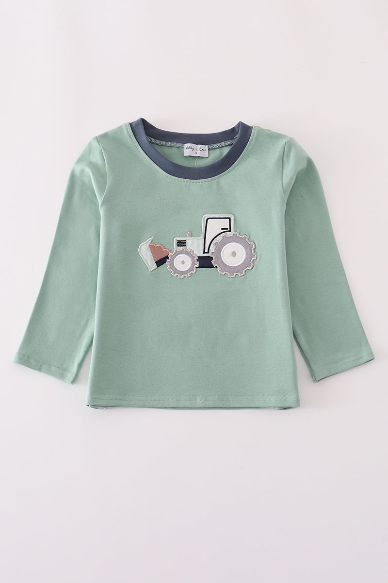 Blue excavator applique top