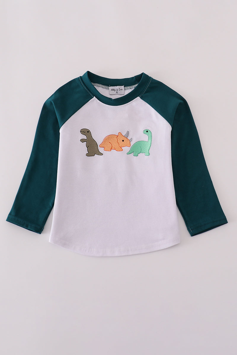 Blue dinosaur embroidery top
