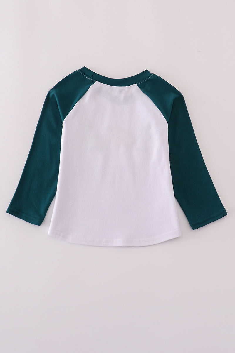 Blue dinosaur embroidery top