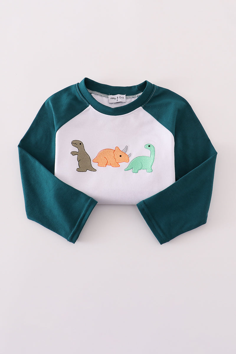 Blue dinosaur embroidery top