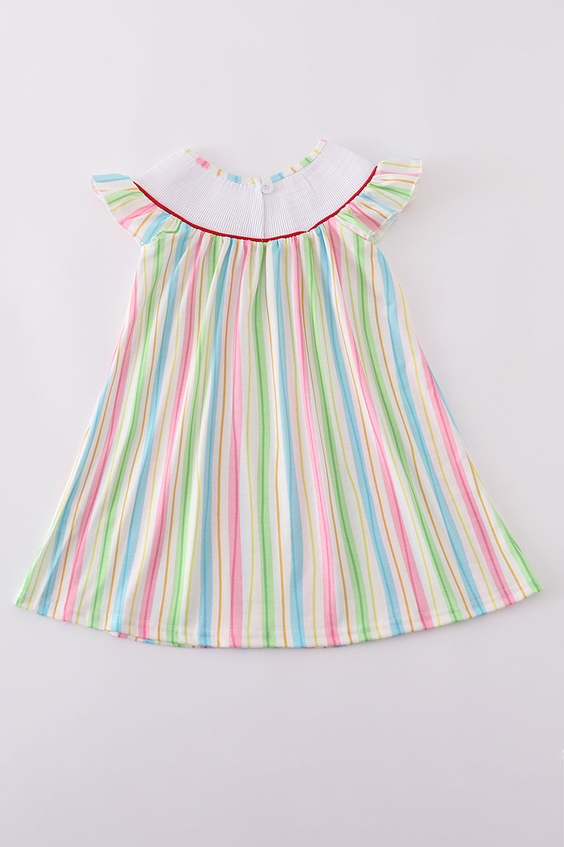 Stripe Dr. Seuss embroidery smocked dress