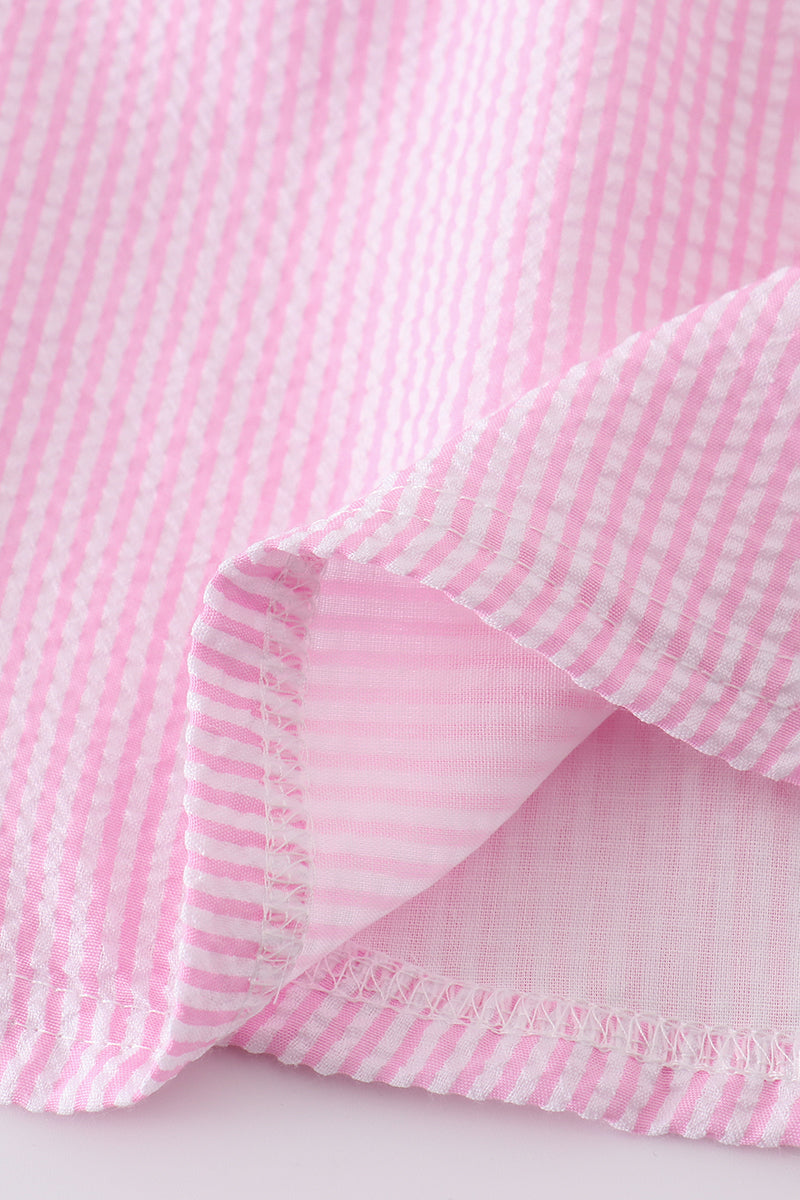 Pink seersucker animal embroidery set