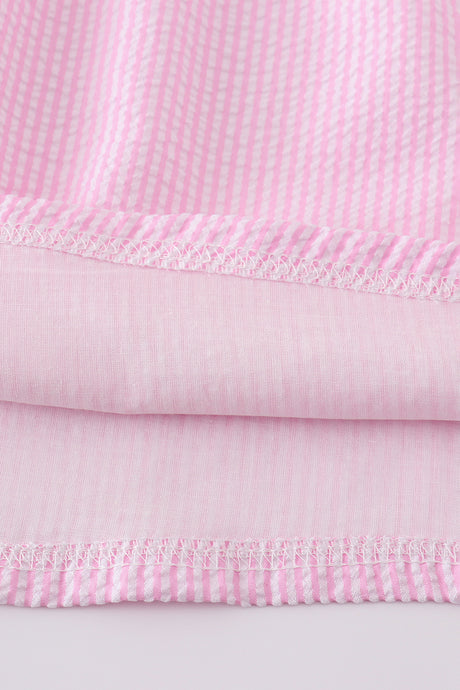 Pink seersucker animal embroidery dress