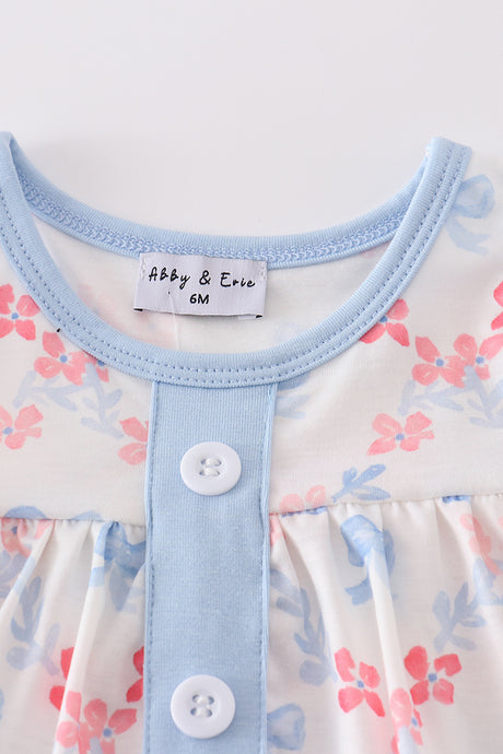 Blue bow lattice print  bloomer set