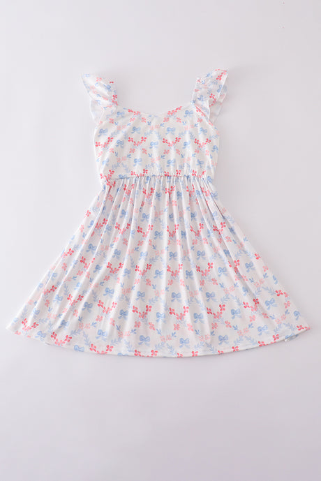 Blue bow lattice print mom&me dress