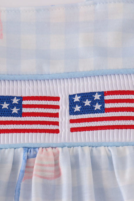Blue flag embroidery smocked shorts set