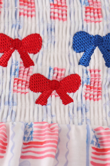 Bow embroidery smocked dress