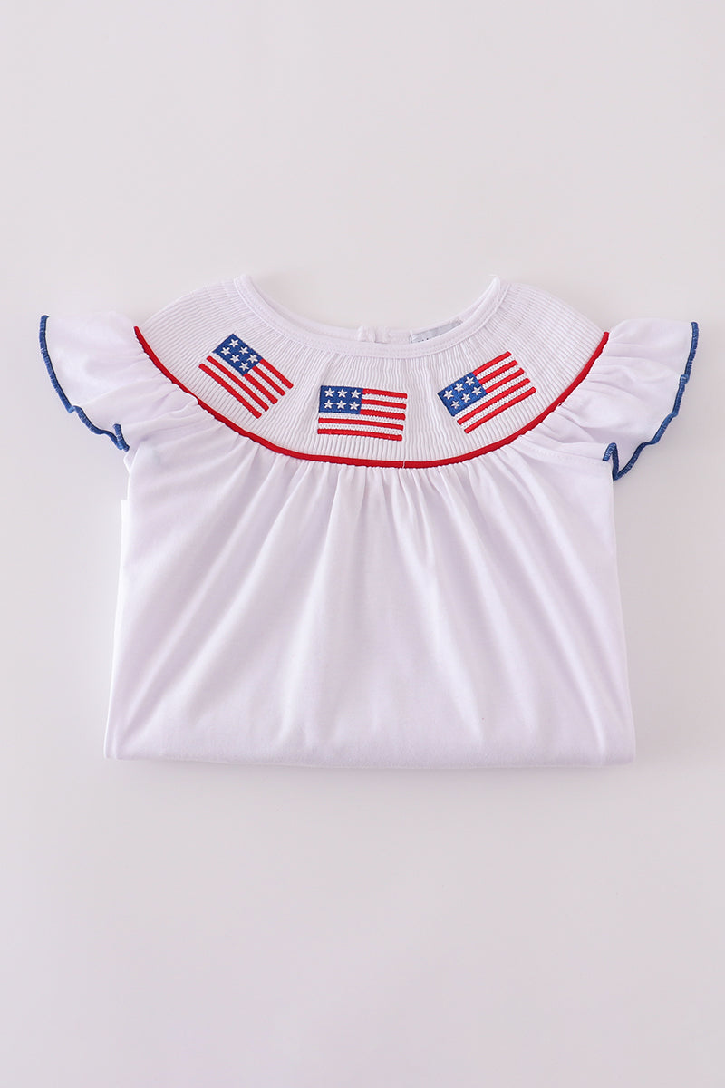 Flag embroidery smocked short set