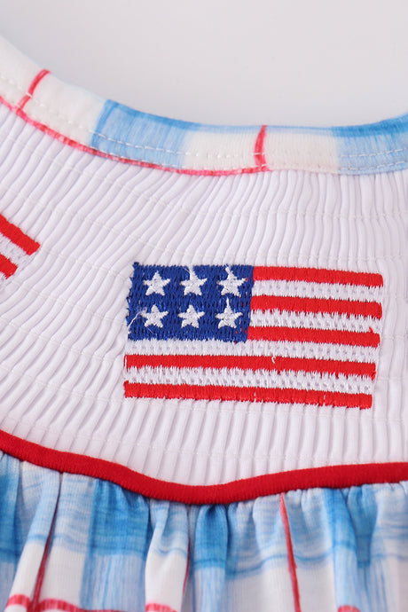 Flag embroidery smocked dress