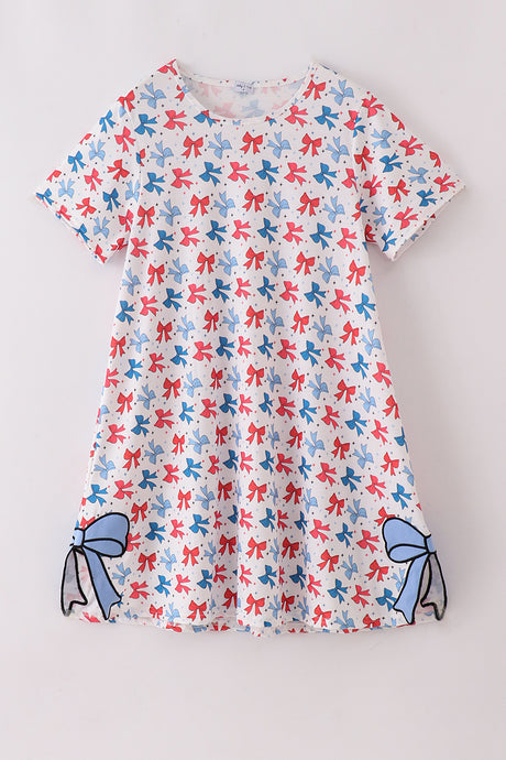 Bow applique print mom&me dress