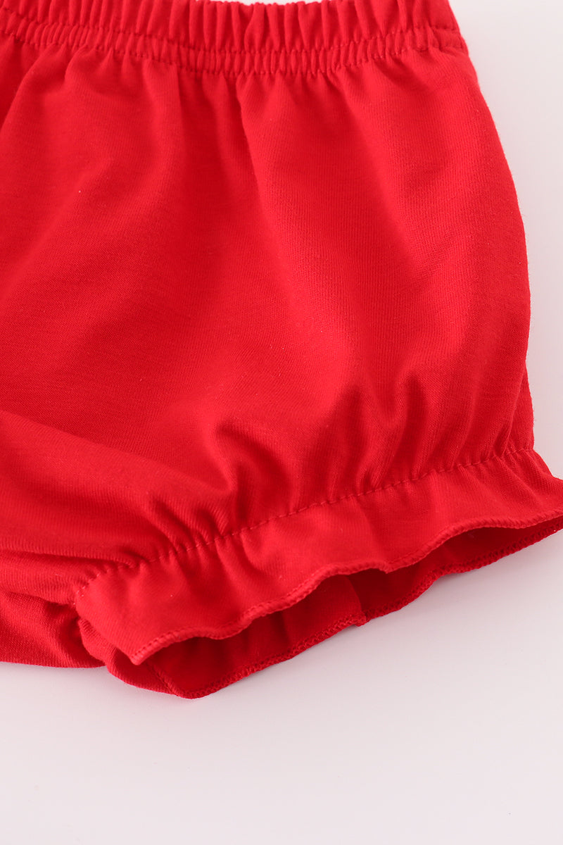 Red dot strawberry embroidery smocked bloomer set