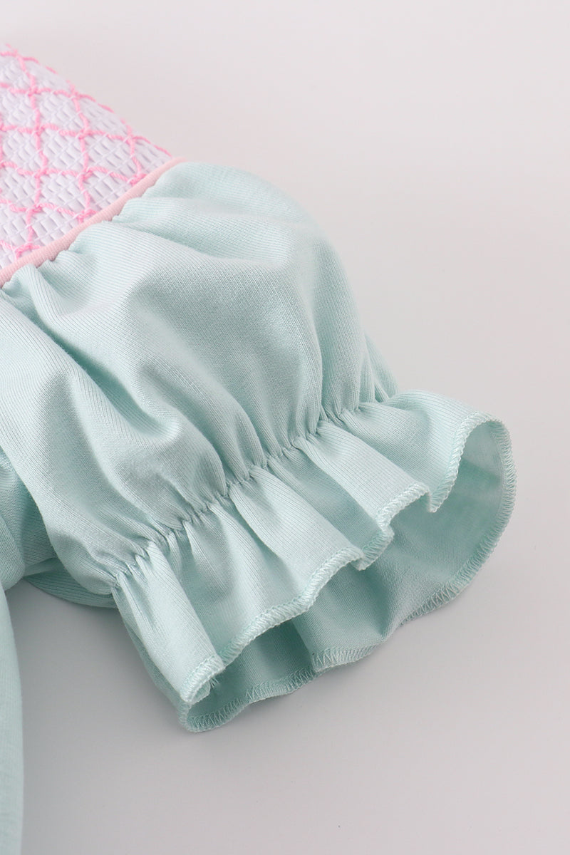 Blue bow pearl smocked dress