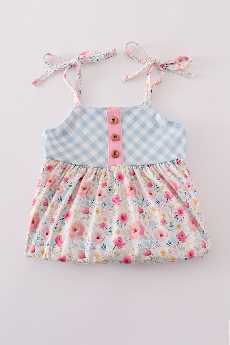 Pink floral print strap bloomer set