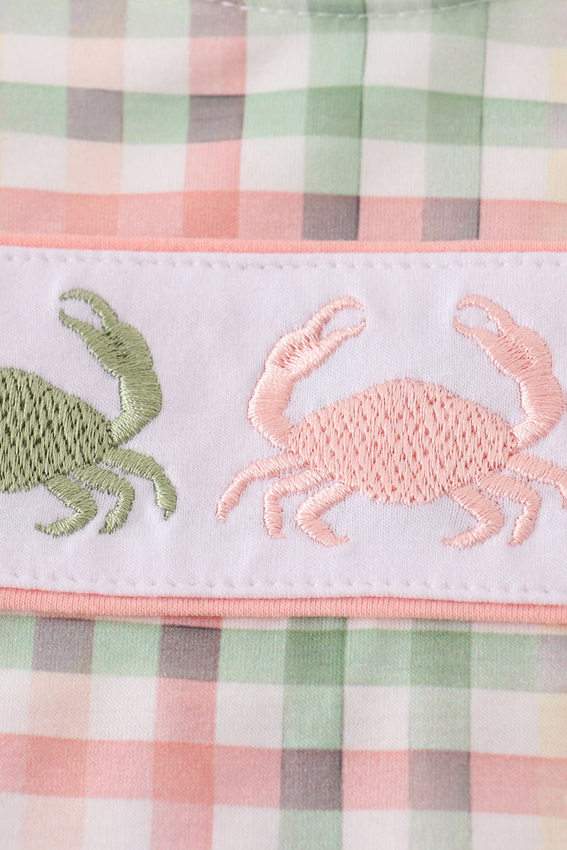 Crab embroidery plaid bloomer set