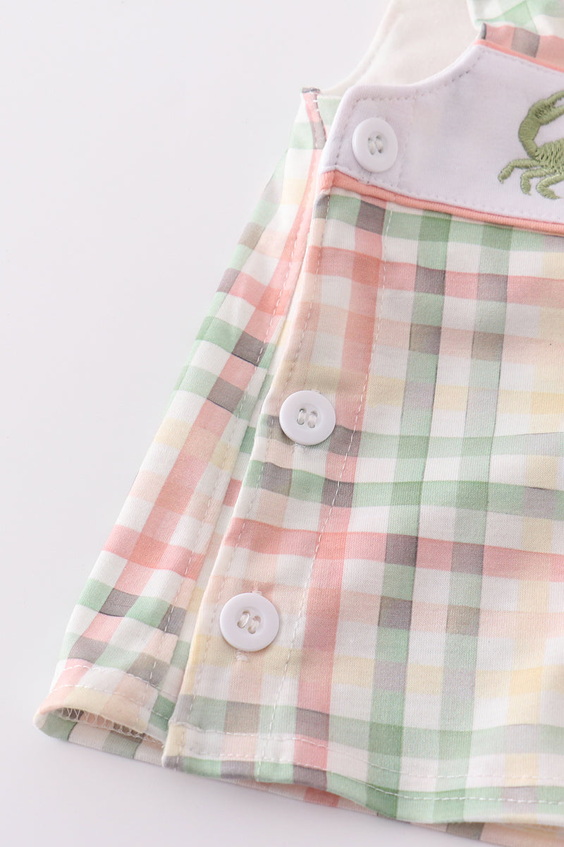 Crab embroidery plaid bloomer set
