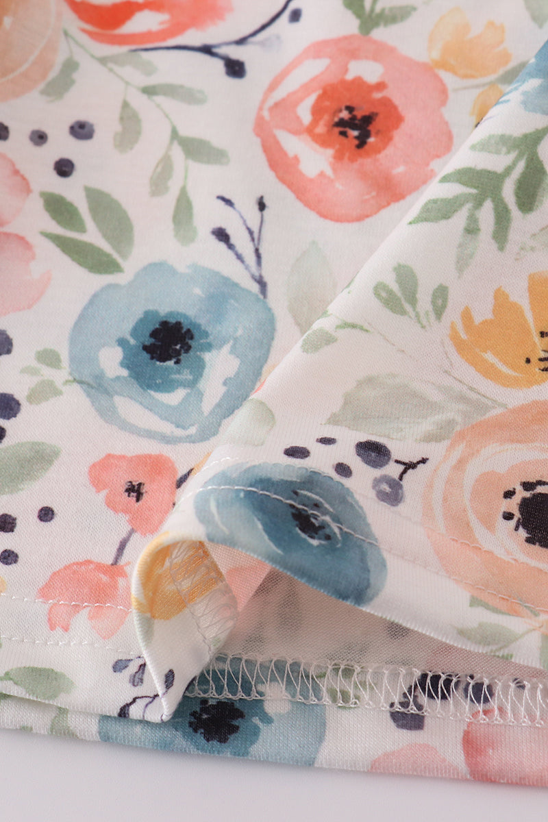 Floral crab embroidery bow ruffle dress