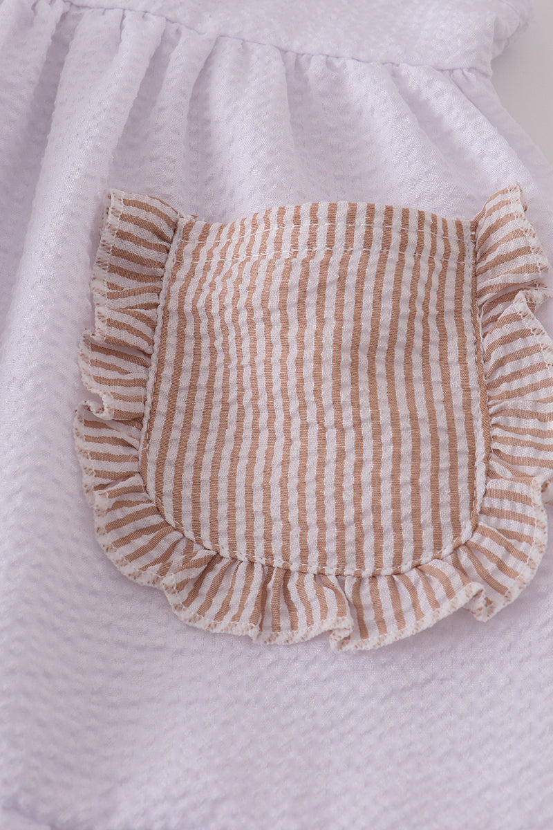 Brown white seersucker stripe ruffle shorts set