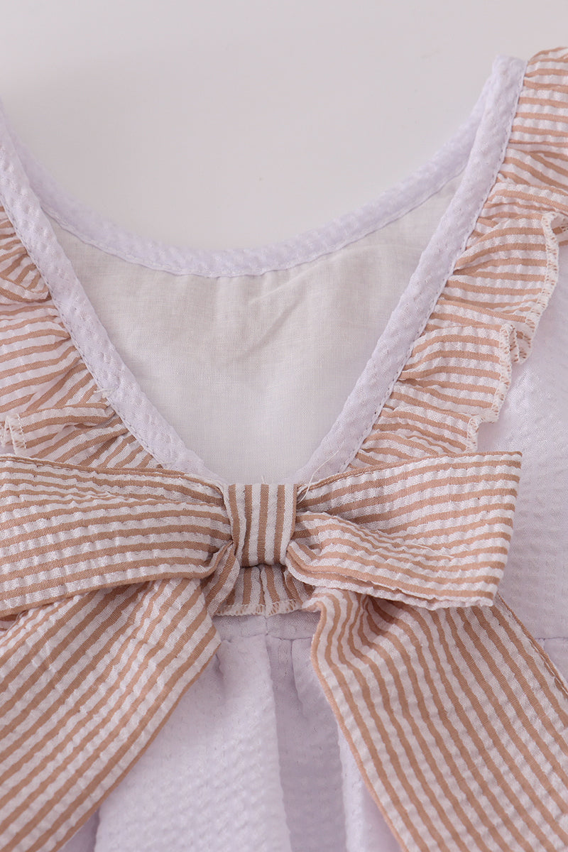 Brown white seersucker stripe ruffle shorts set
