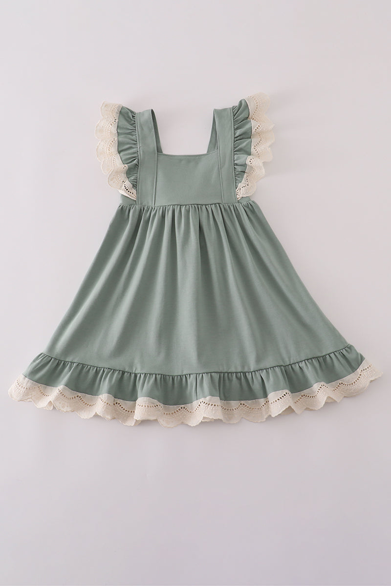 Sage lace ruffle dress