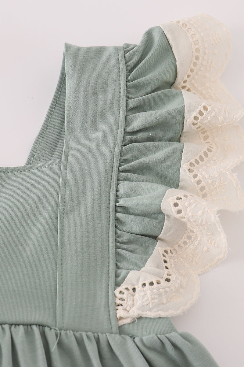 Sage lace ruffle dress