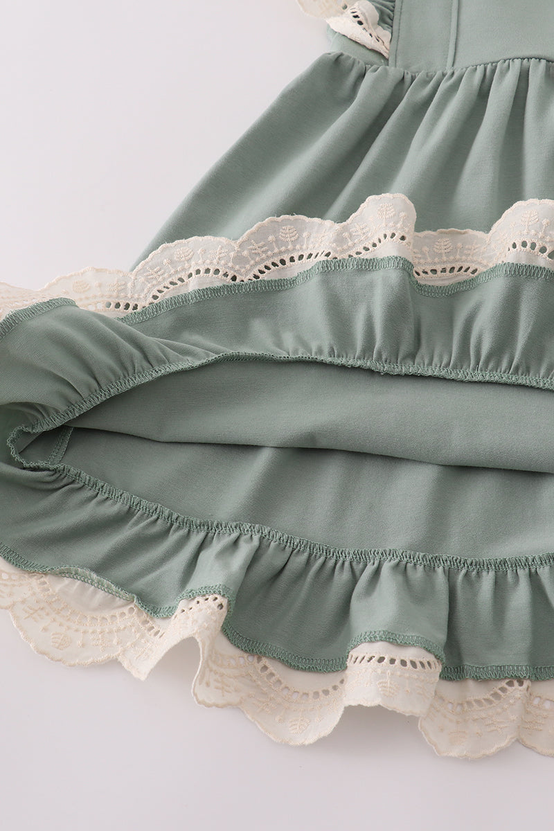 Sage lace ruffle dress