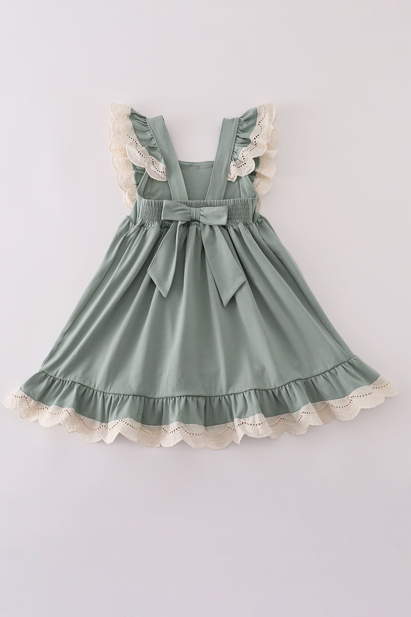 Sage lace ruffle dress