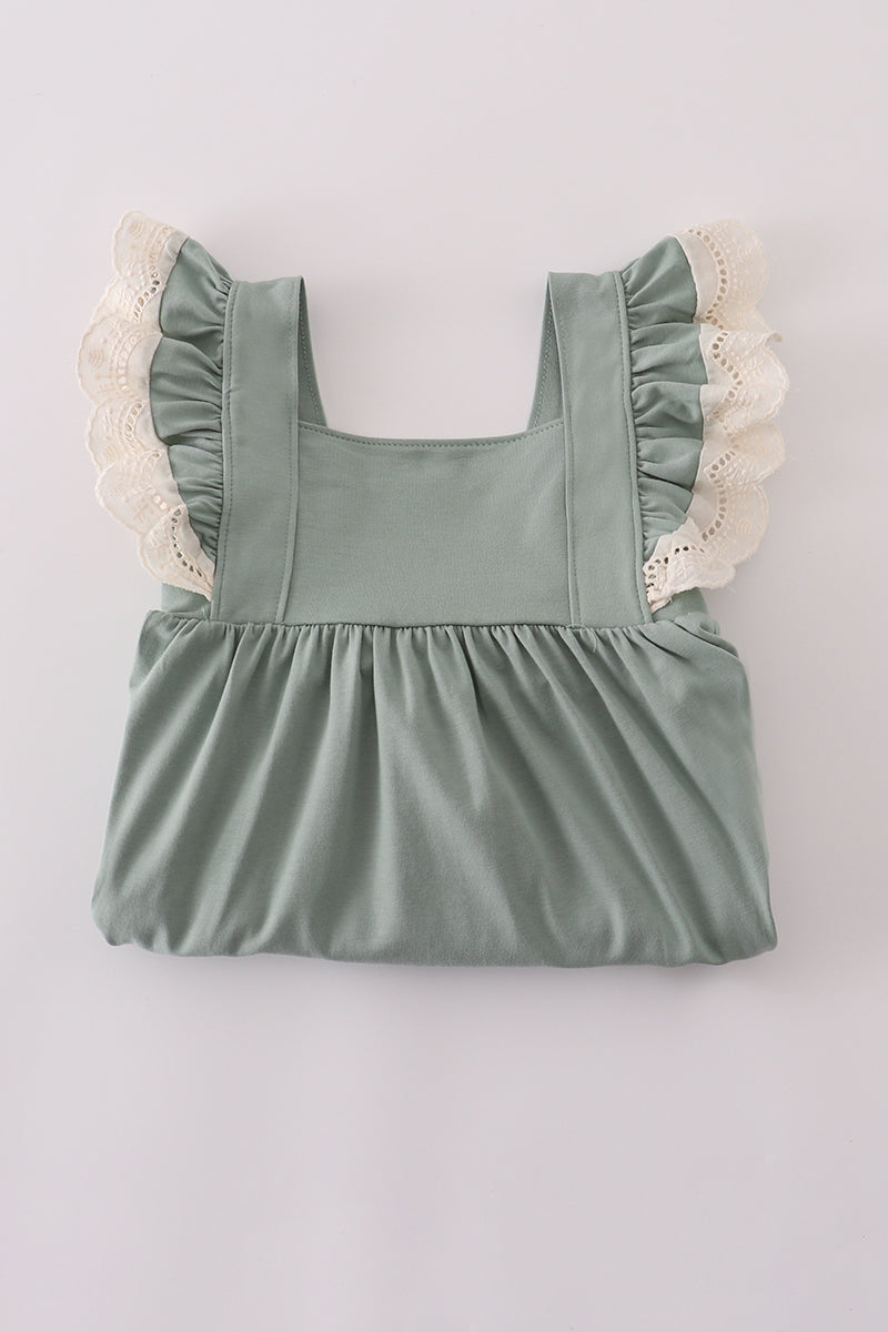 Sage lace ruffle dress