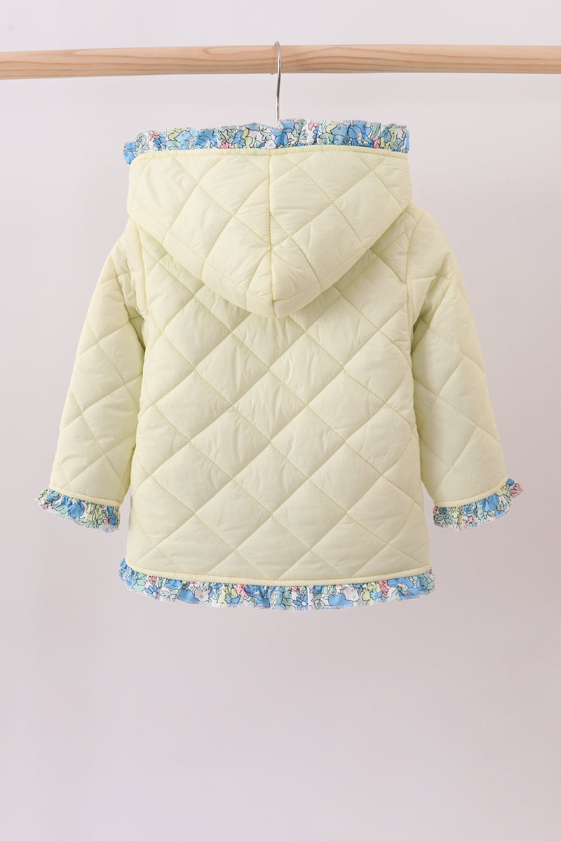 Yellow floral print ruffle quilted jacket