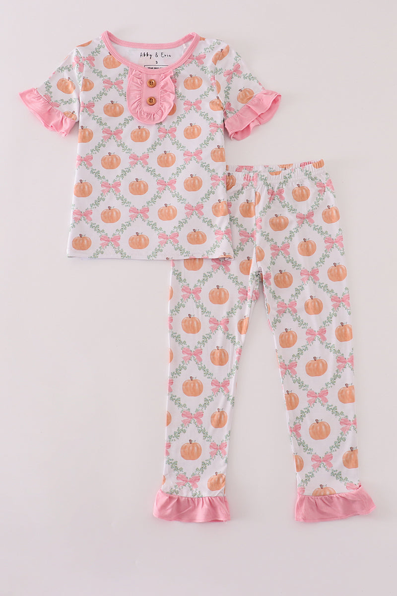 Pink pumpkin bamboo pants set