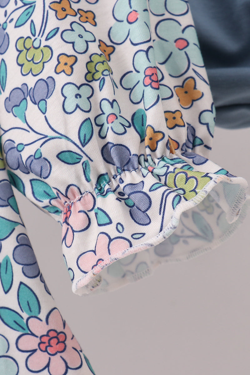 Blue floral blessed embroidery bloomer set