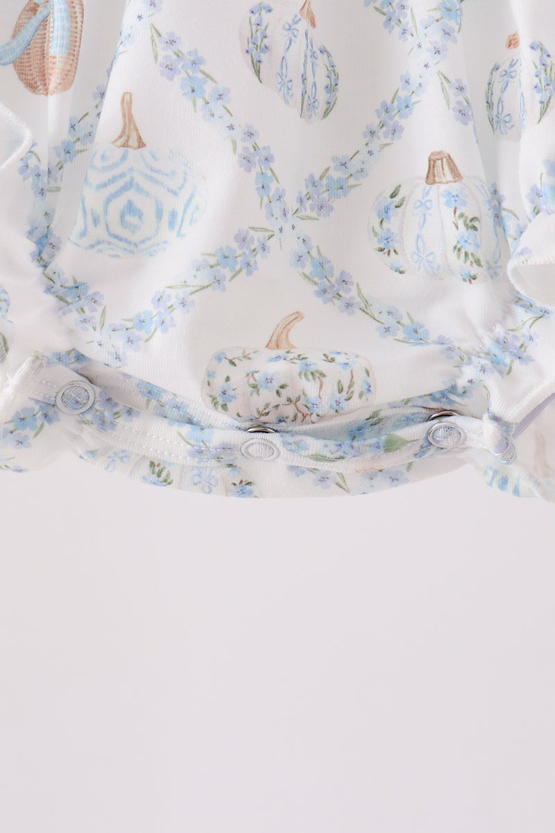 Blue pumpkin embroidery ruffle bubble