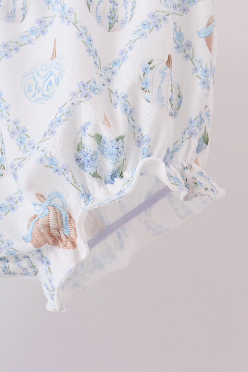 Blue pumpkin embroidery ruffle bloomer set