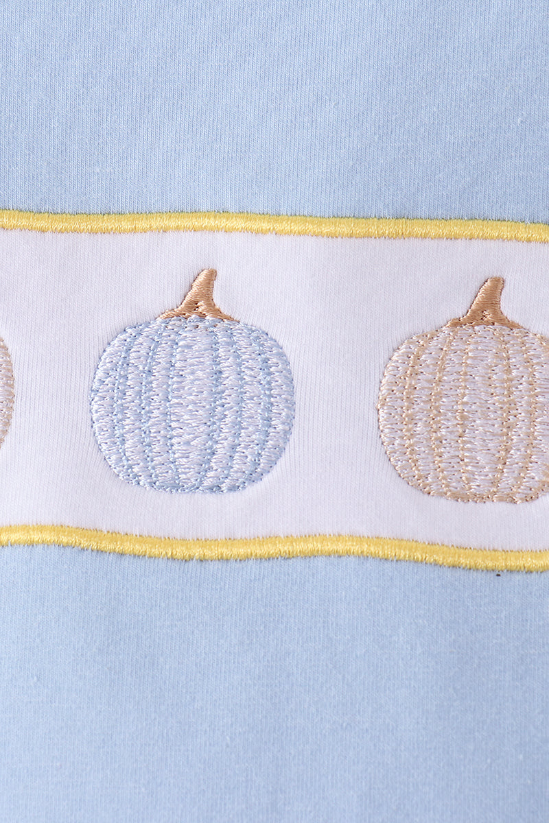 Blue pumpkin embroidery top