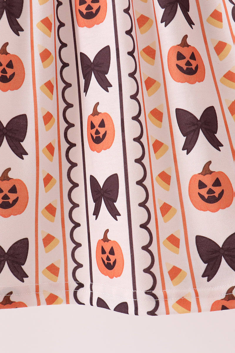 Pumpkin bow embroidery ruffle dress