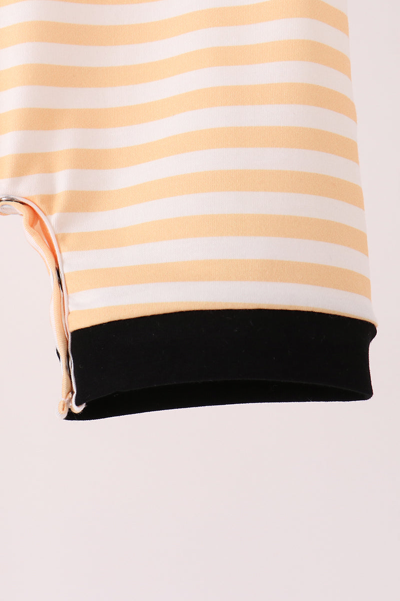 Pumpkin embroidery stripe romper