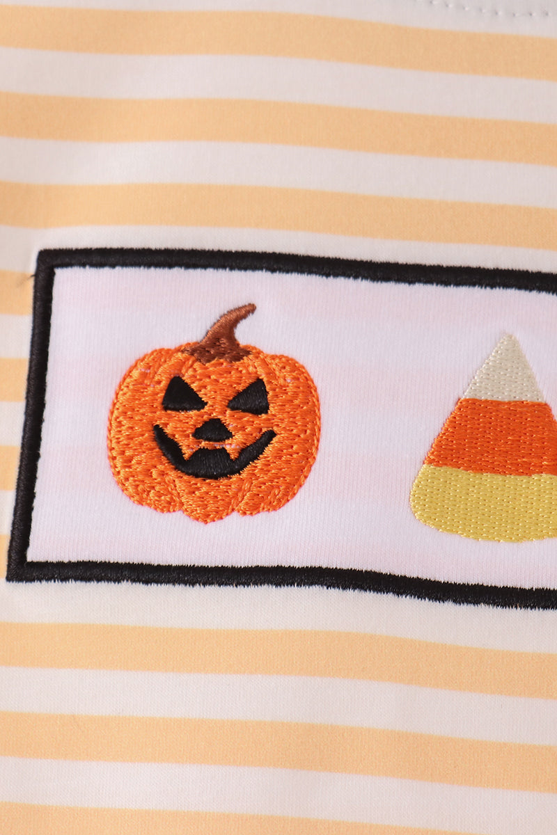 Pumpkin embroidery stripe top
