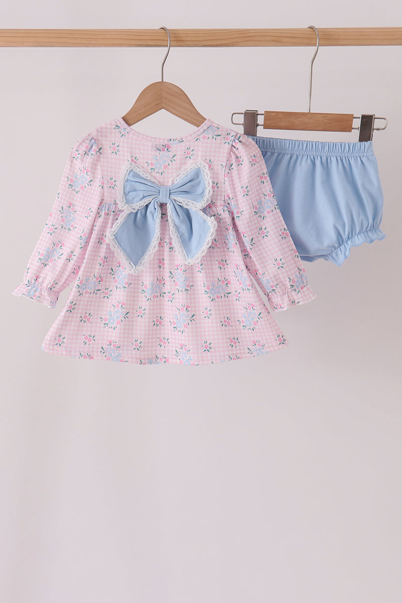 Pink floral bow bloomer set