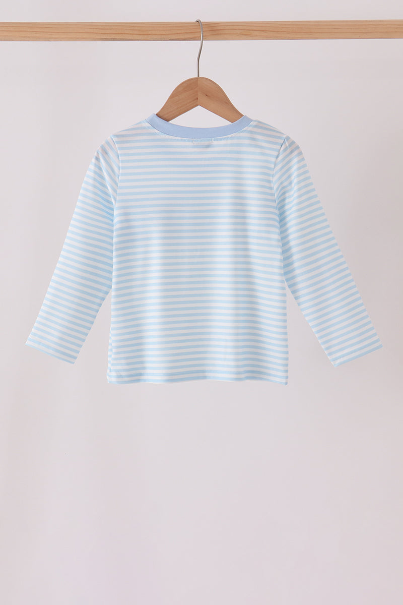 Blue turkey embroidery stripe top