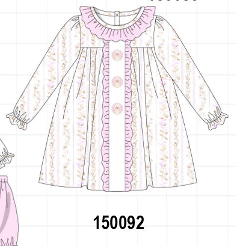 Pink floral turkey embroidery ruffle dress