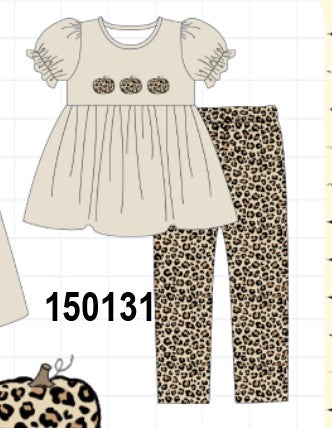 Leopard pumpkin applique pants set