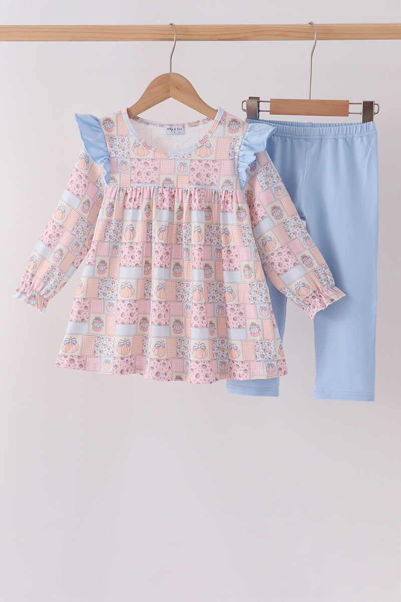 Pink pumpkin ruffle pants set