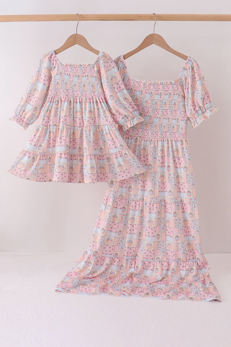 Pink pumpkin smocked mom&me dress