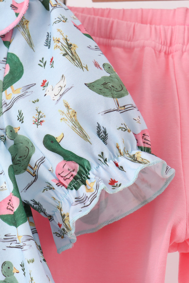 Green mallard ruffle pants set