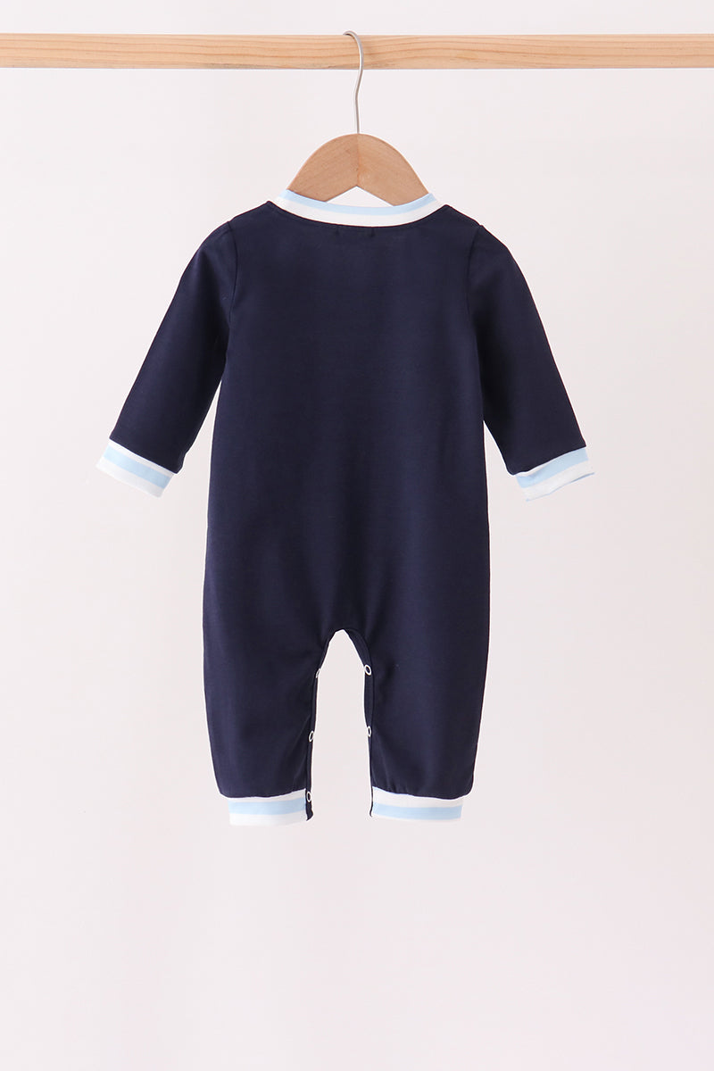 Navy Airplane Embroidery Romper