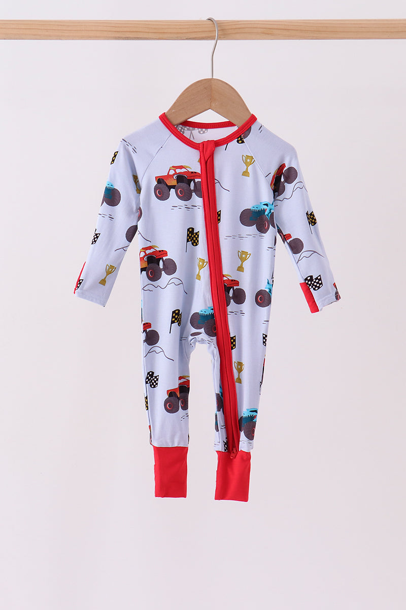 Blue Racing Car Bamboo Romper