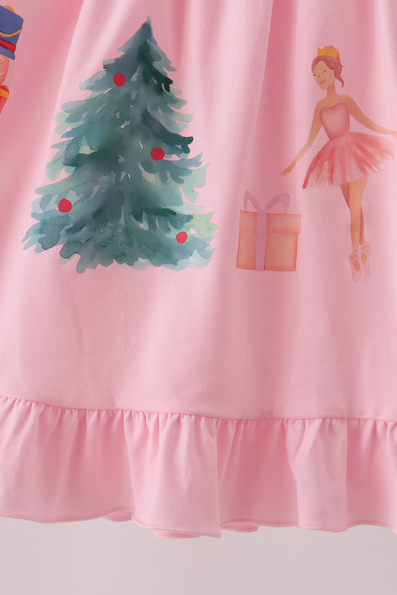 Pink nutcracker embroidery ruffle dress