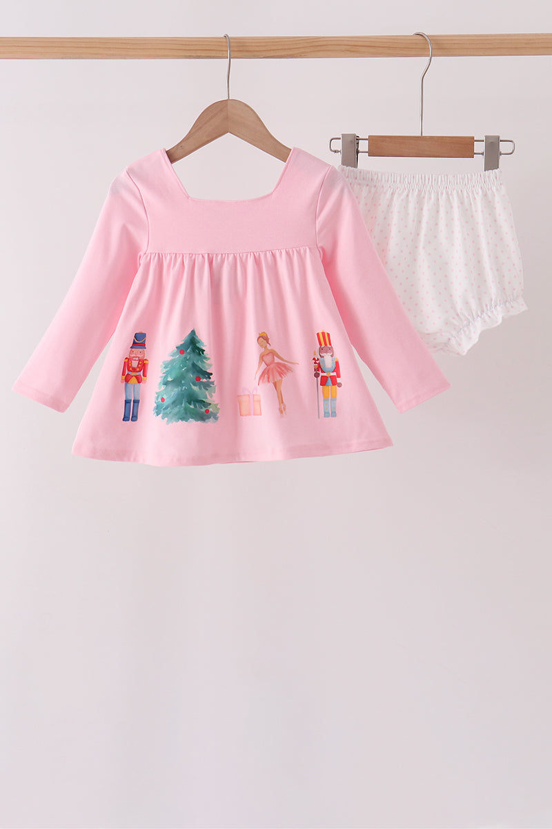 Pink nutcracker embroidery ruffle bloomer set