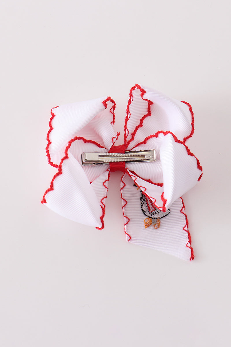 Red goose embroidery crochet edge hair bow