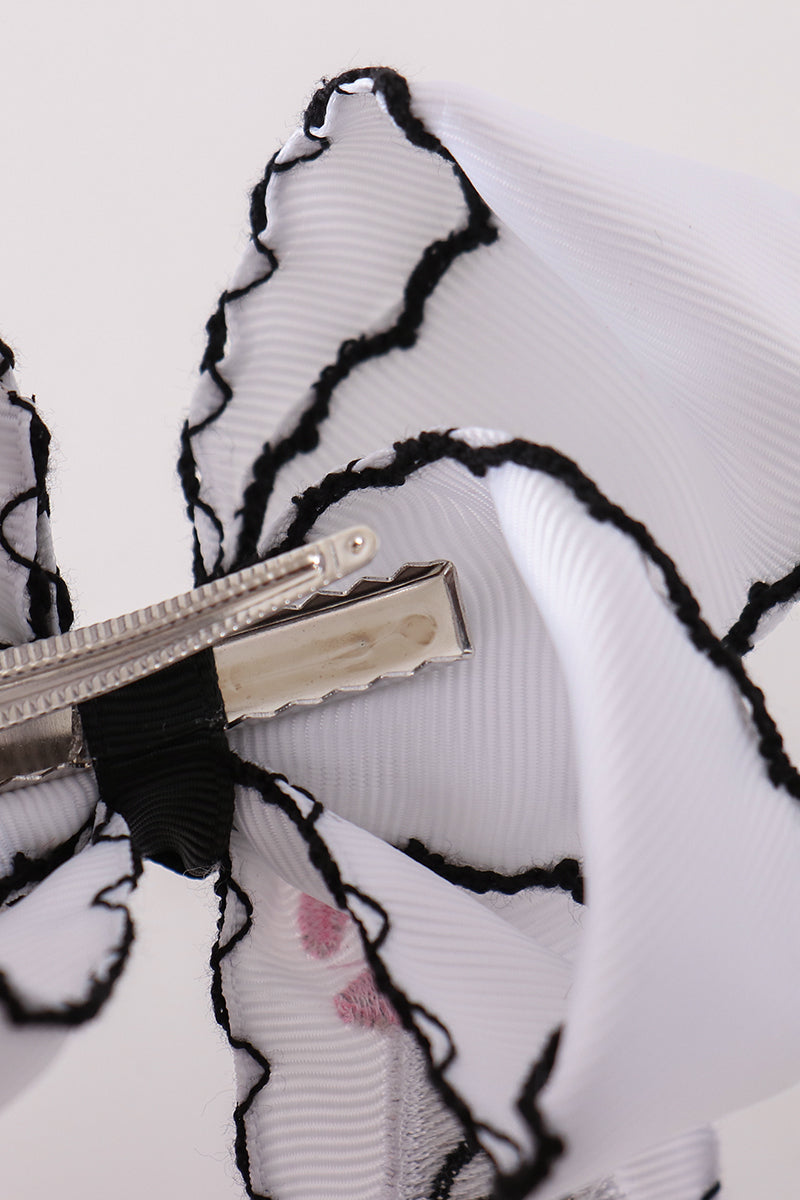 Black ghost embroidery crochet edge hair bow