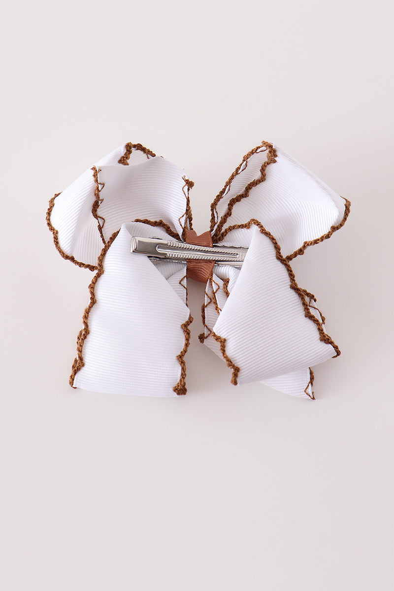 Brown turkey embroidery crochet edge hair bow